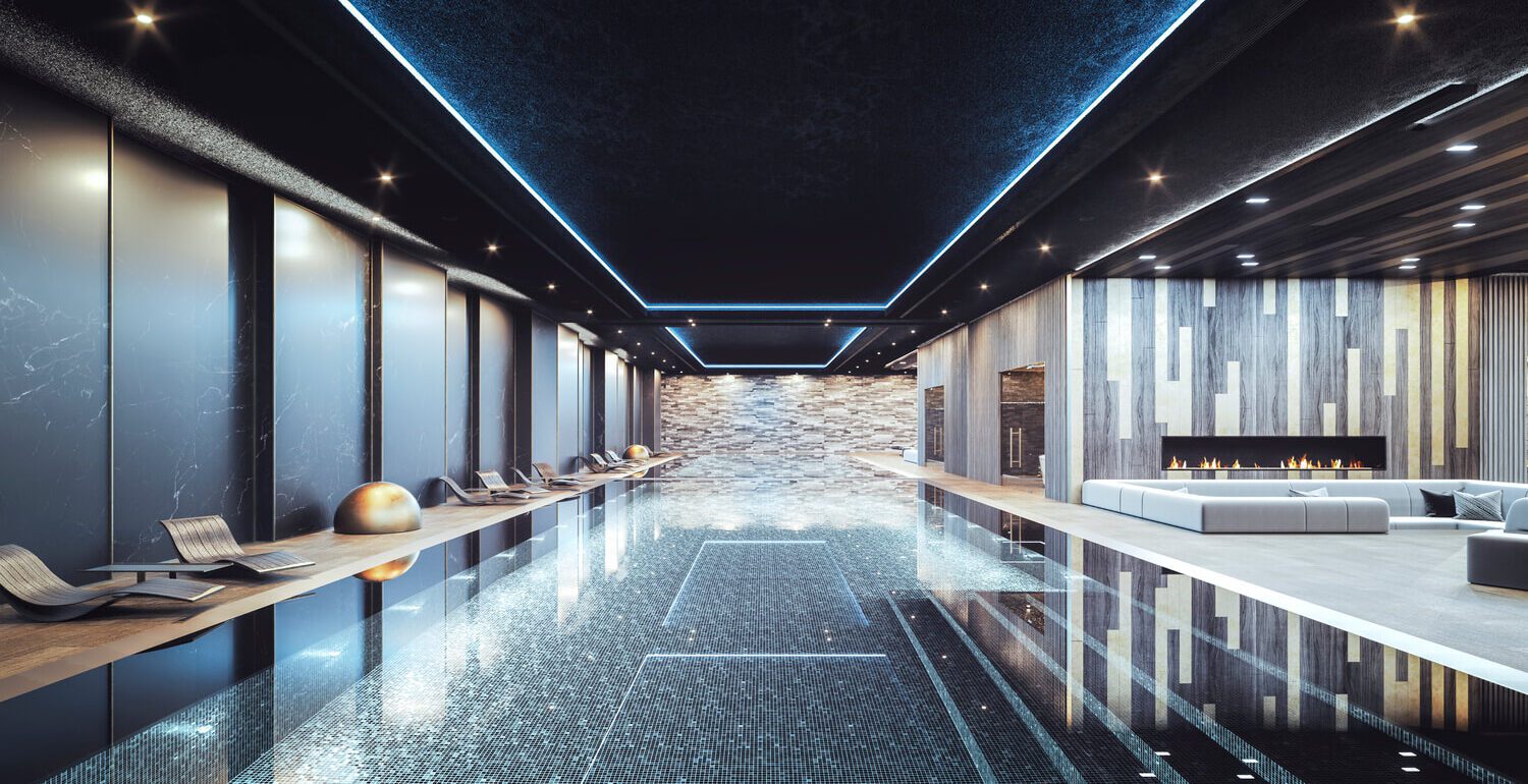 Piscine intérieure haut de gamme privatisable dans hôtel de luxe à Paris avec éclairage LED et spa lounge