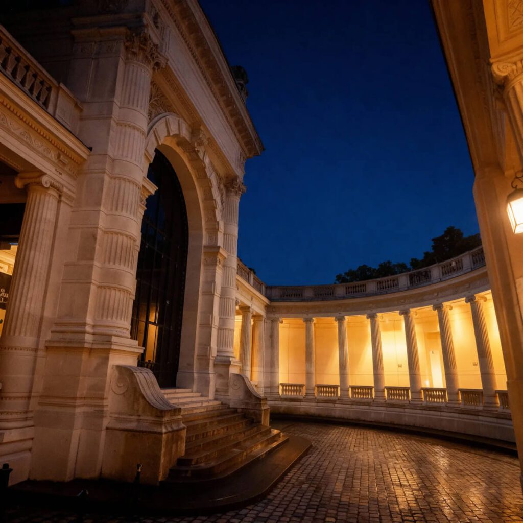 Palais Galliera Paris cour colonnes éclairées nuit noces d'or 50 ans mariage réception luxe